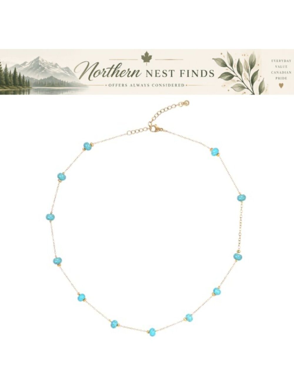 Gold Plated Turquoise Beaded Choker Necklace Bohemian Summer Beach Adjustable